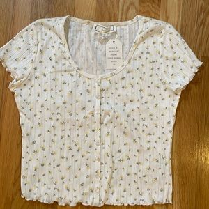NWT Juniors XL Hippie Rose Ivory Floral Fitted Crop Top